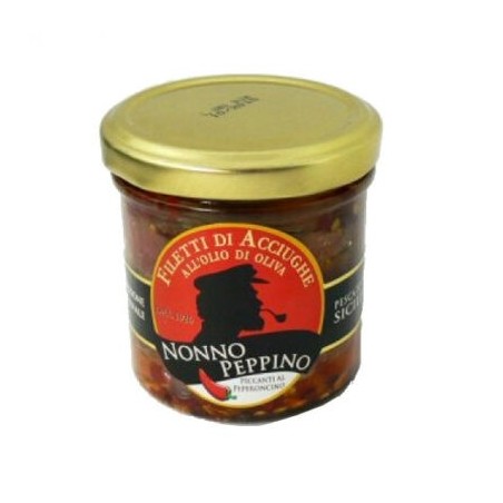 Filetti di acciughe con peperoncino all'olio di oliva 160g