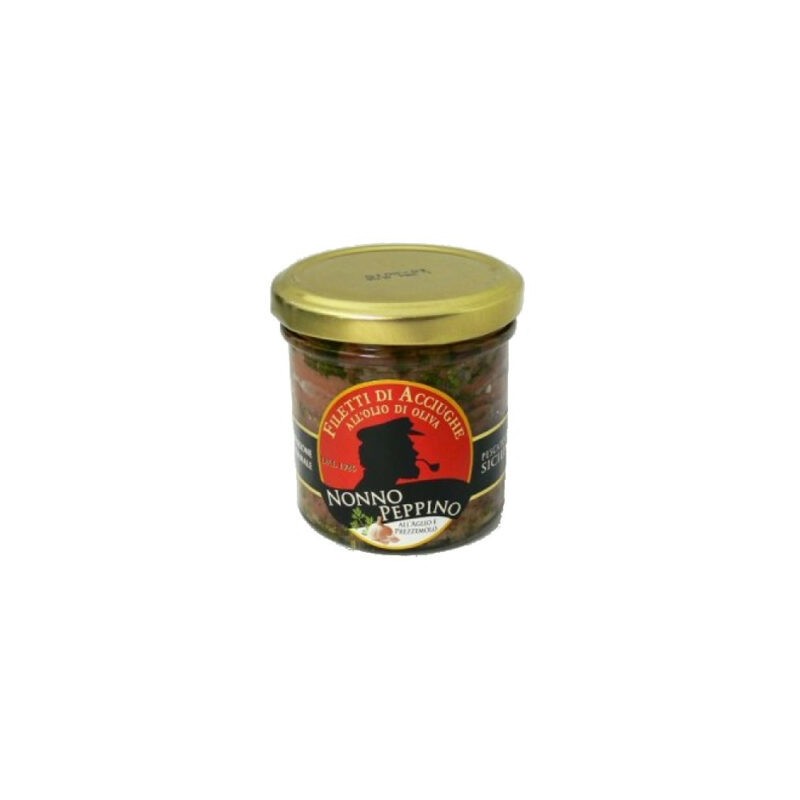 Filetti di acciughe all'aglio e prezzemolo in olio di oliva 160g