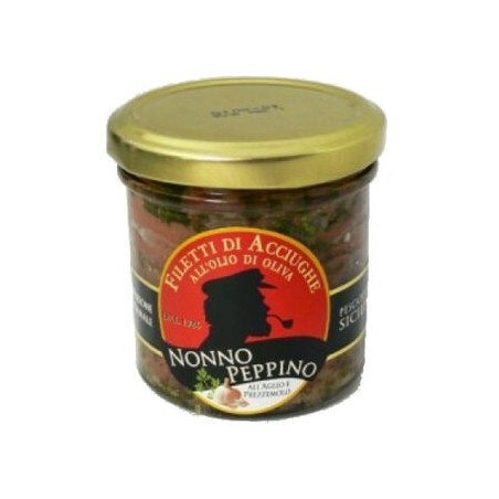Filetti di acciughe all'aglio e prezzemolo in olio di oliva 160g